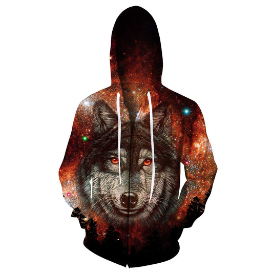 Wolf Orange Space Funny Zip Up Hoodie