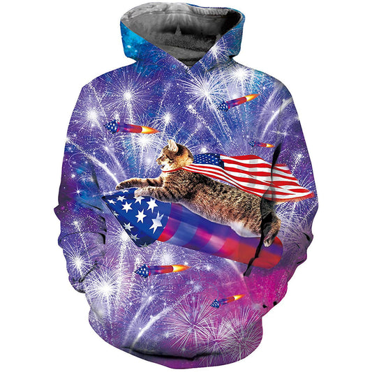 Cat Rocket Amerikaanse vlag grappige hoodie