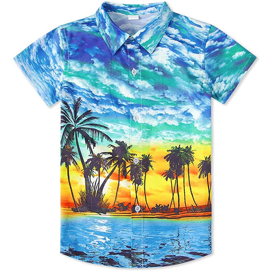Zonsondergang Palmboom Grappig Peuter Hawaiiaans Shirt