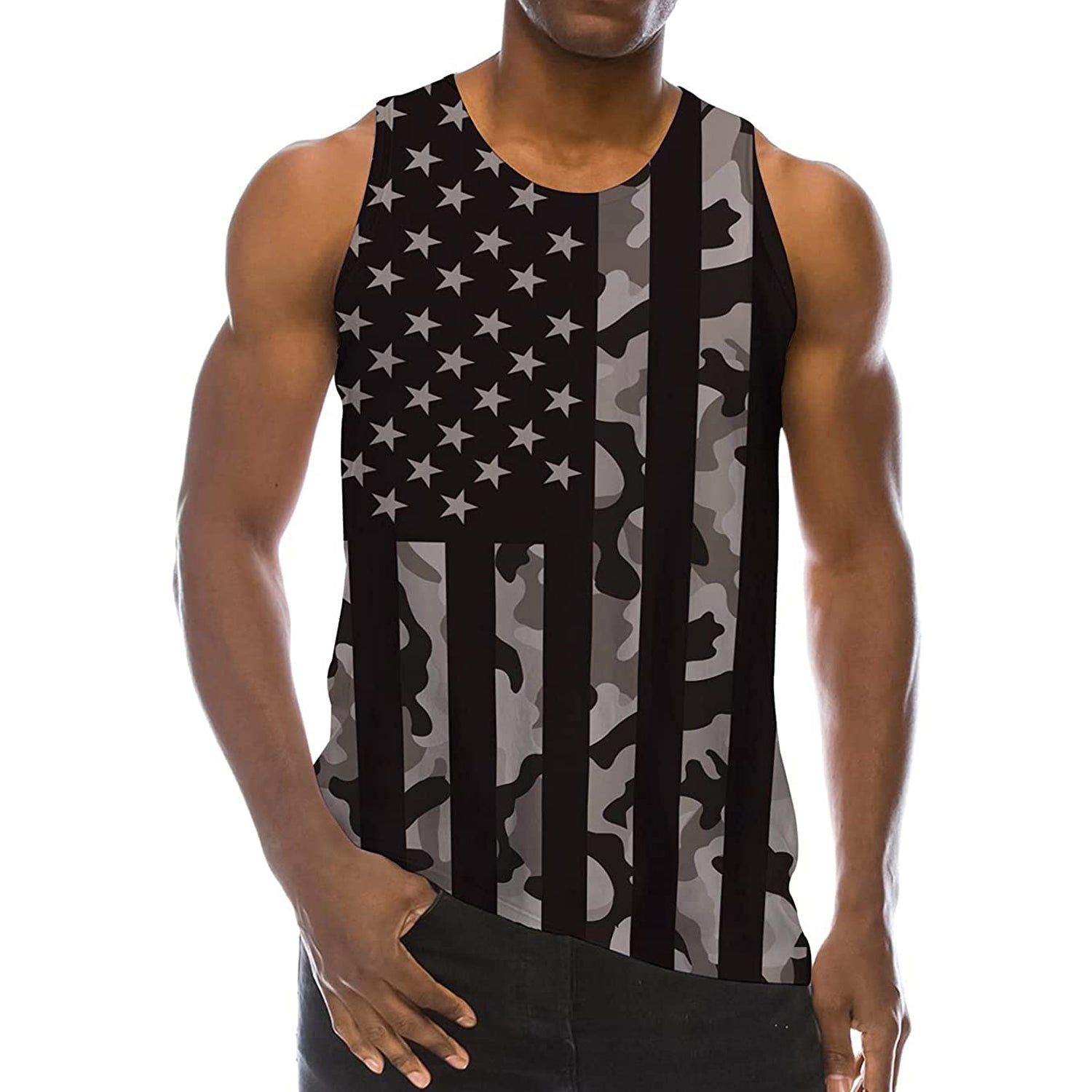 Gray American Flag Funny Tank Top – D&F Clothing®