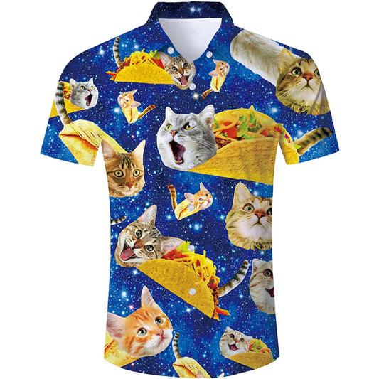 Blauwe Galaxy Taco Cat Grappig Hawaiiaans Shirt