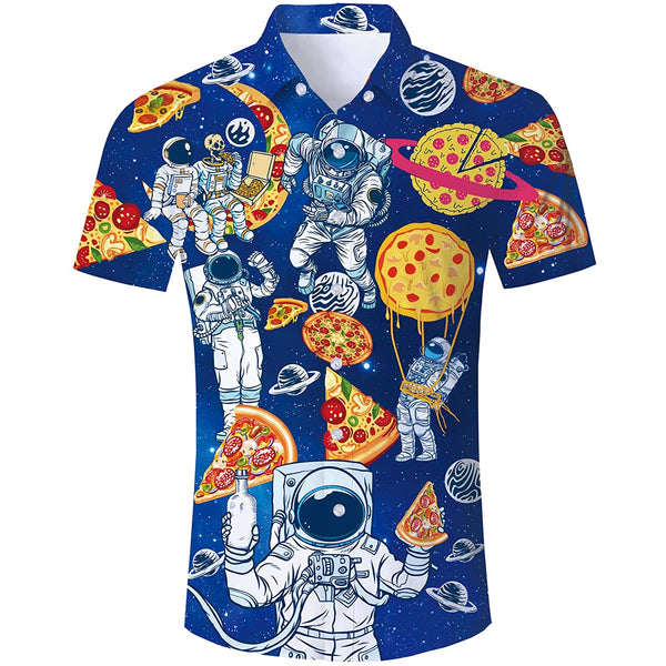 Astronaut Pizza Funny Button Up Shirt