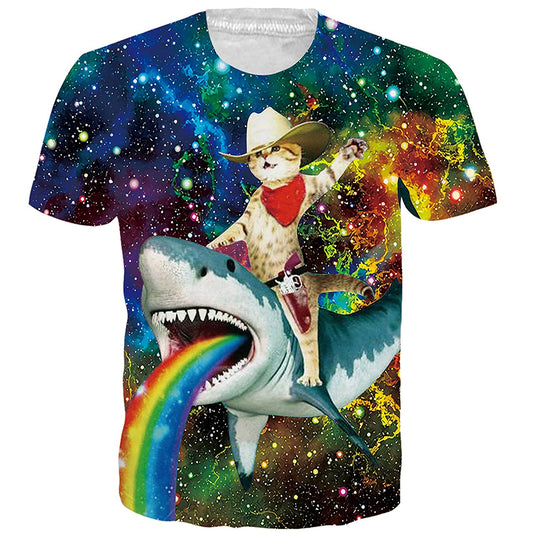 Cowboykat die op een haai rijdt T-shirt