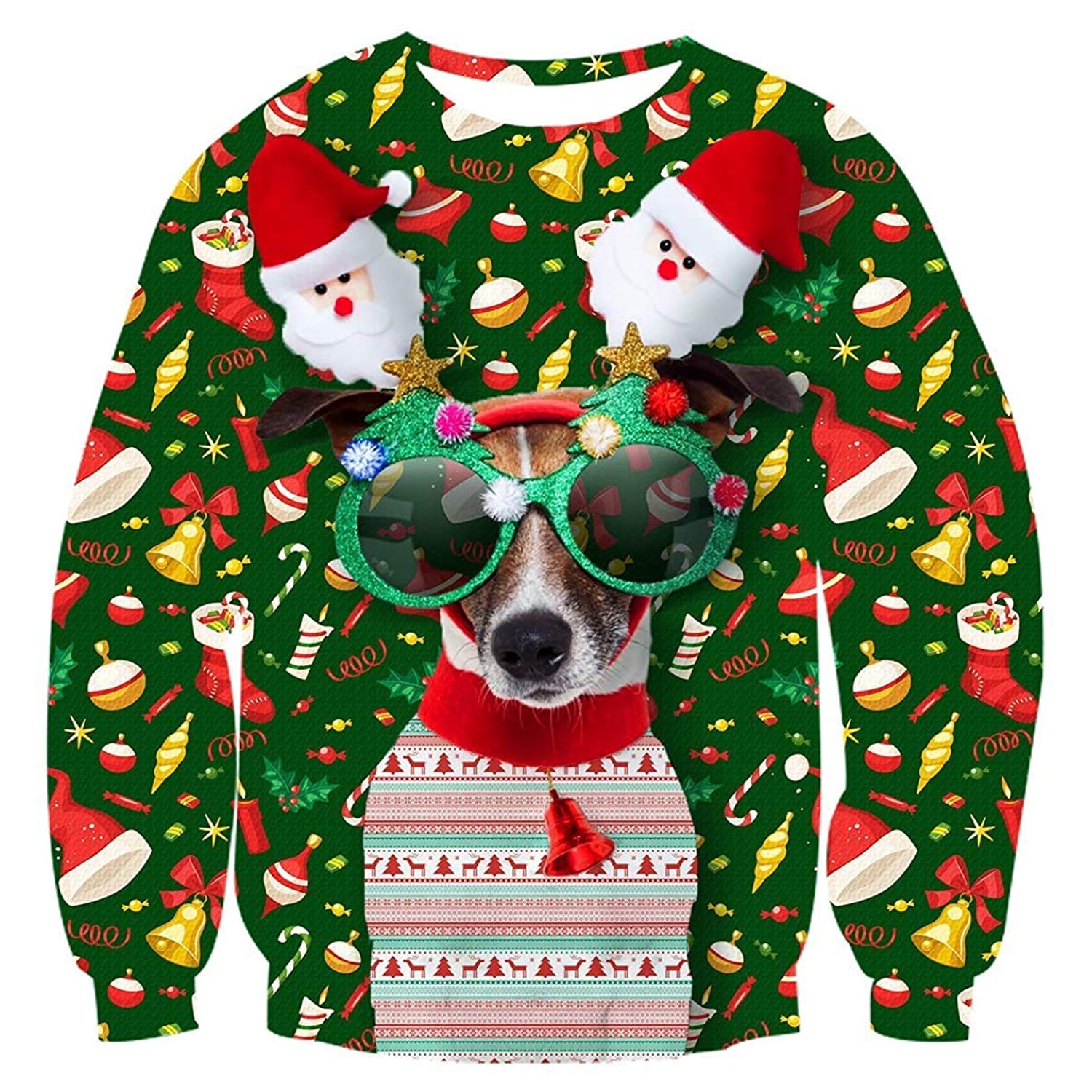 Sunglasses Dog Ugly Christmas Sweater M / Green