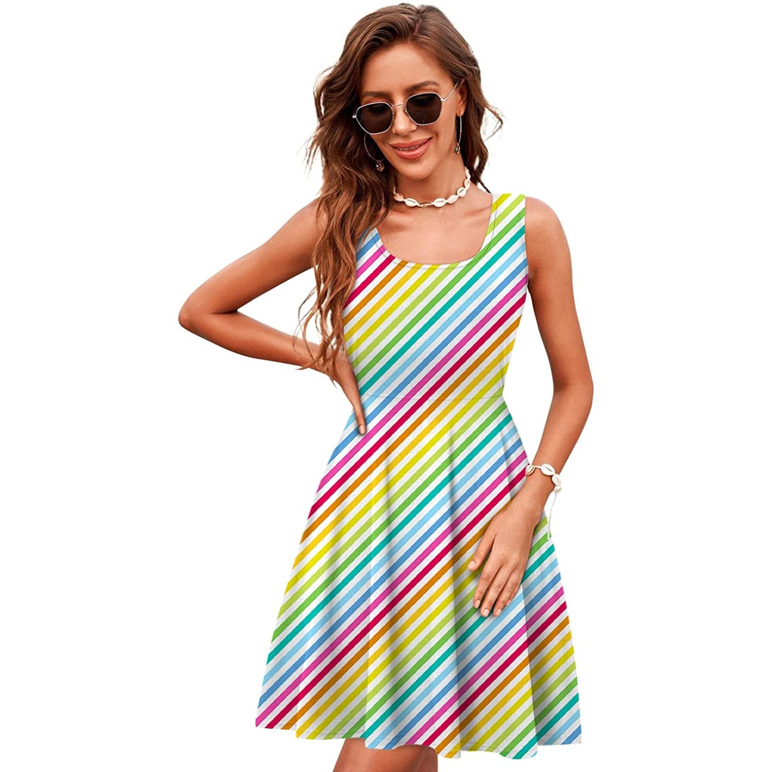 Rainbow Stripes Funny Dress for Women 2XL Rainbow Stripes Funny Dress for Women 2XL