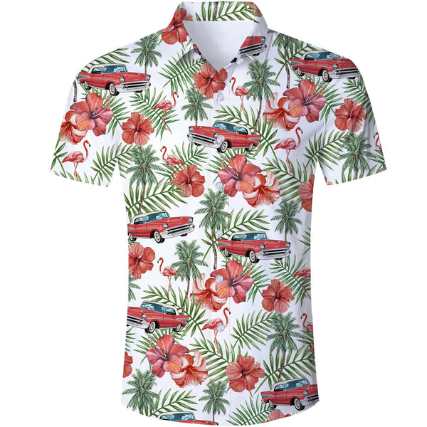 Palm Leaf Flamingo Car Funny Hawaiian Shirt