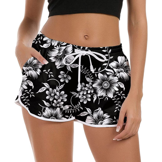 Flower Black Funny Board Shorts voor dames