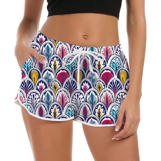 Kleurrijke, grappige boardshorts met veren voor dames