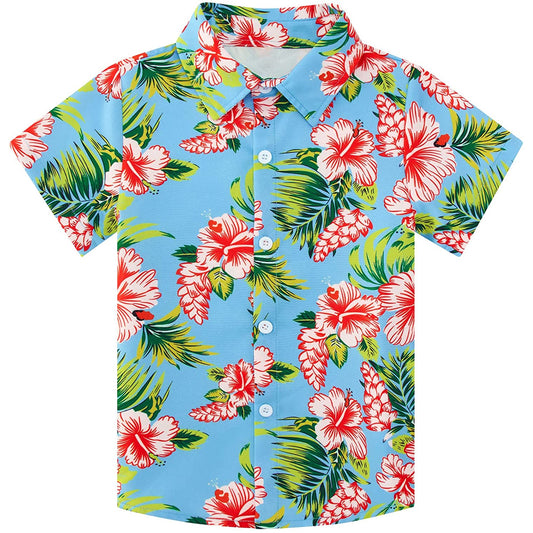 Hawaii Bloemen Lichtblauw Grappig Peuter Hawaiiaans Shirt