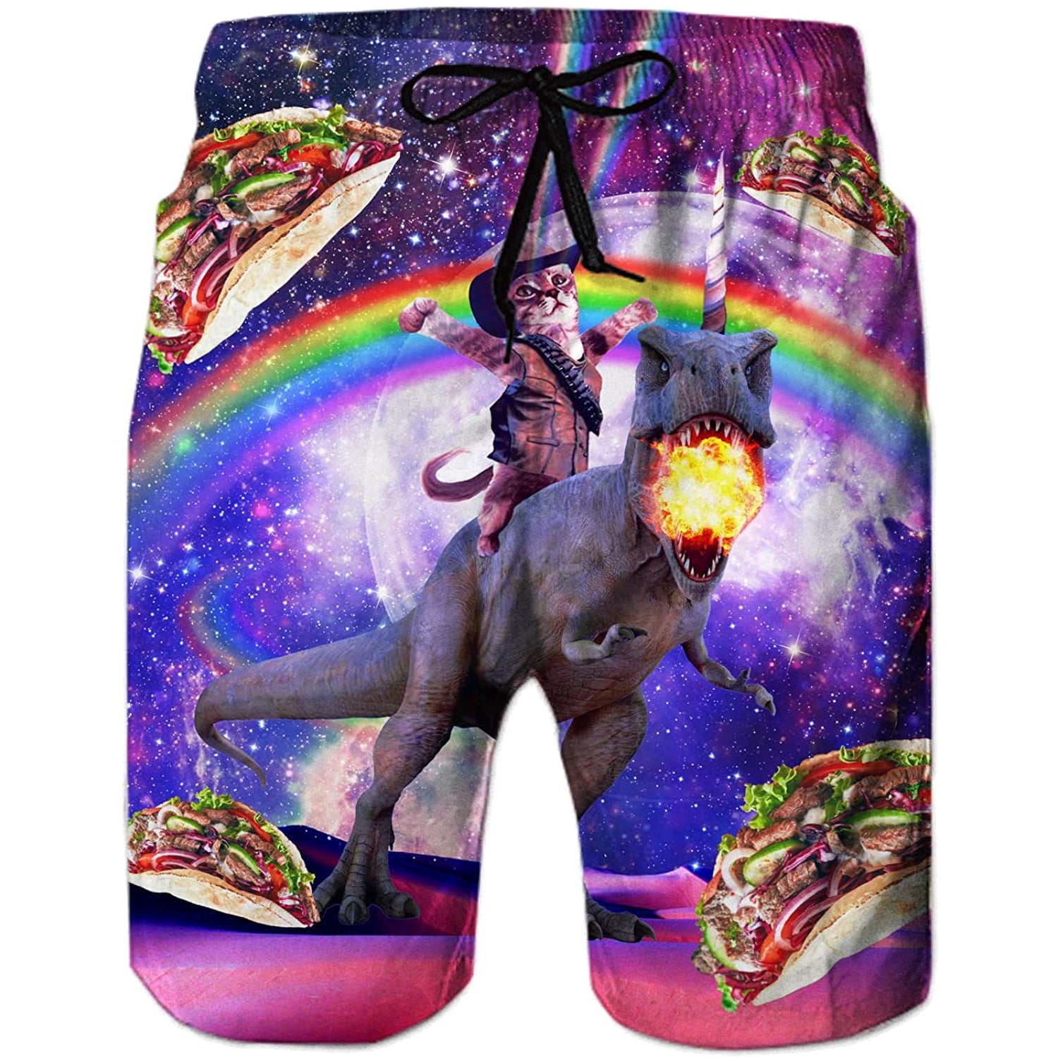 Taco Cat Riding Dinosaur Funny Swim Trunks – D&F Clothing®