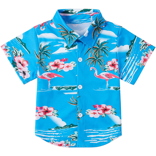 Hawaii Flamingo Blauw Grappig Peuter Hawaiiaans Shirt