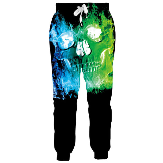Groene vuurschedel grappige joggingbroek