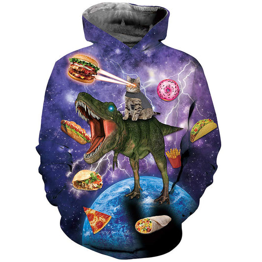 Galaxy Cat Rijdende Dinosaurus Hoodie