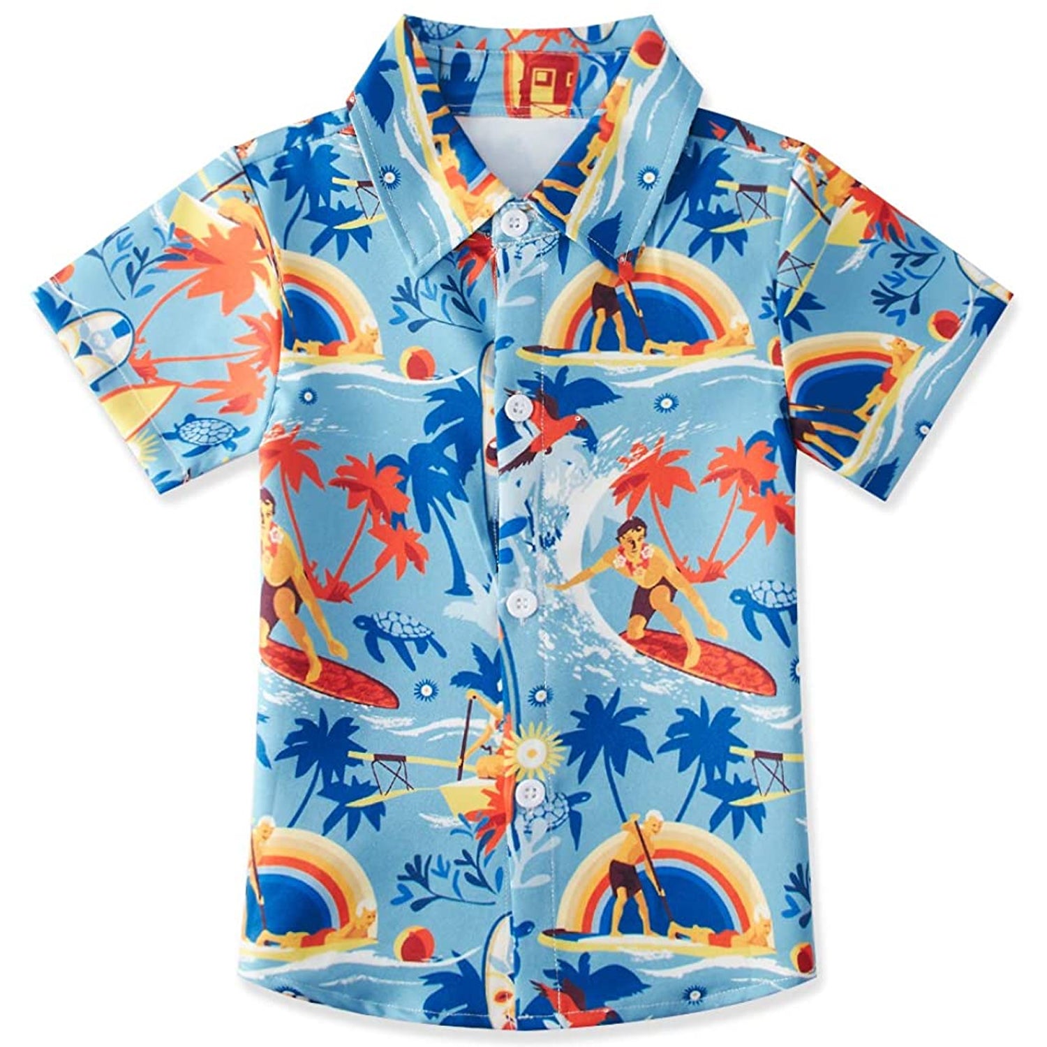 American Trends Hawaiian Shirt For Men - Short Sleeve Tropical Button Down Beach Shirt, Small, Rainbow Print