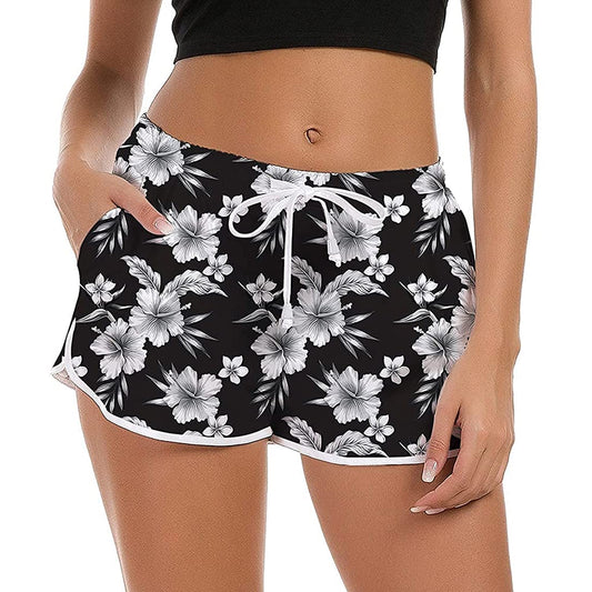Bloemen Zwarte Grappige Board Shorts voor Vrouwen