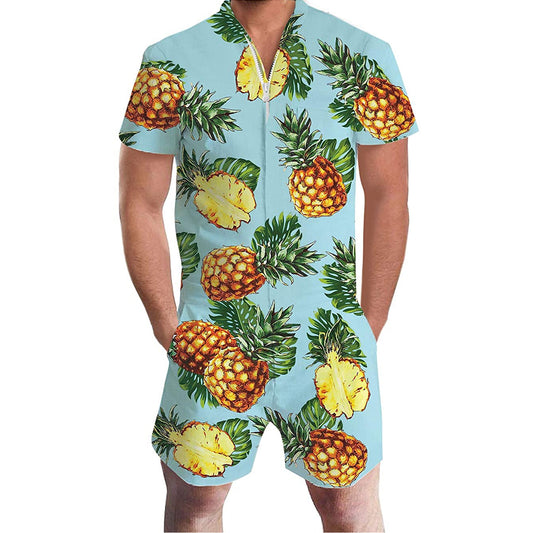 Light Blue Pineapple Male Romper