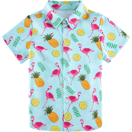 Ananas Flamingo Lichtblauw Grappig Peuter Hawaiiaans Shirt