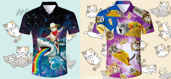 2024 Cat Funny Hawaiian Shirts for Men