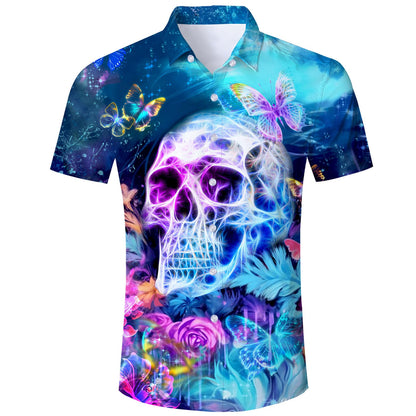 Vlinderschedel Blauw Grappig Hawaiiaans Shirt