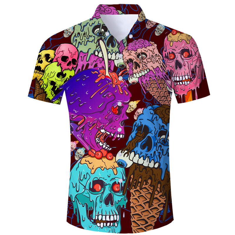 Colorful Melting Skull Funny Hawaiian Shirt