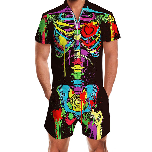 Colorful Painted Skeleton Funny Men Romper