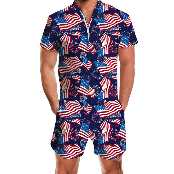 American Flag Blue Funny Men Romper