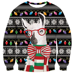 Llama with Glasses Ugly Christmas Sweater