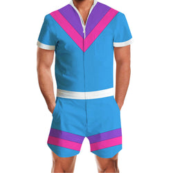 80S Blue Vintage Funny Male Romper