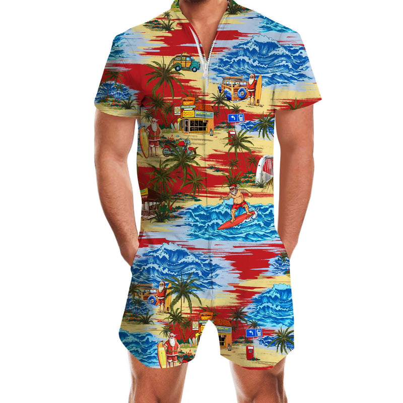 Hawaii Surfing Santa Funny Male Romper