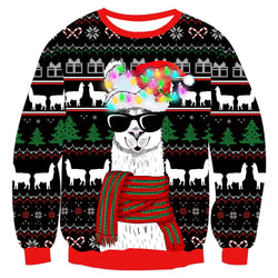 Bulbs Llama with Glasses Ugly Christmas Sweater