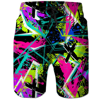 80s Colorful Geometric Funny Board Shorts