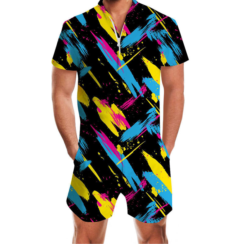 80S Retro Black Funny Men Romper