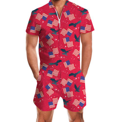 Red American Flag Funny Men Romper