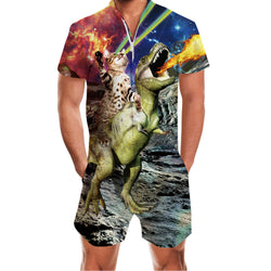 Cat Riding Dinosaur Funny Male Romper