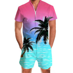 Pink Blue Palm Tree Funny Male Romper