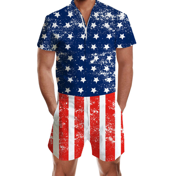 Retro American Flag Funny Men Romper