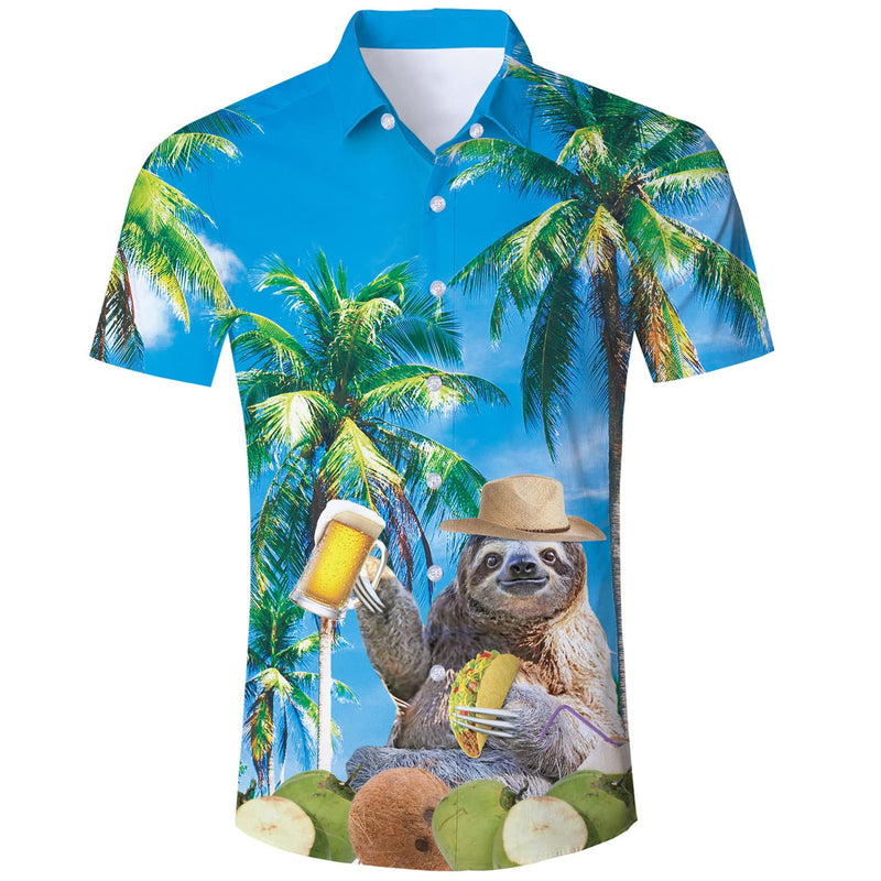 Beer Sloth Palm Tree Funny Hawaiian Shirt