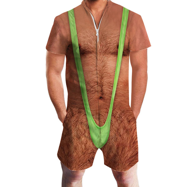 Green Strap Hairy Chest Funny Men Romper