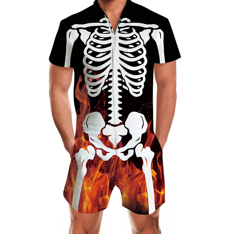 Fire Flame Skeleton Funny Men Romper