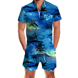 Blue Palm Tree Funny Men Romper