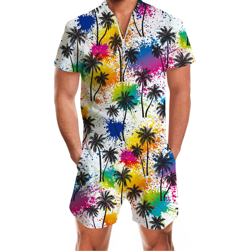 Splatter Palm Tree Funny Men Romper