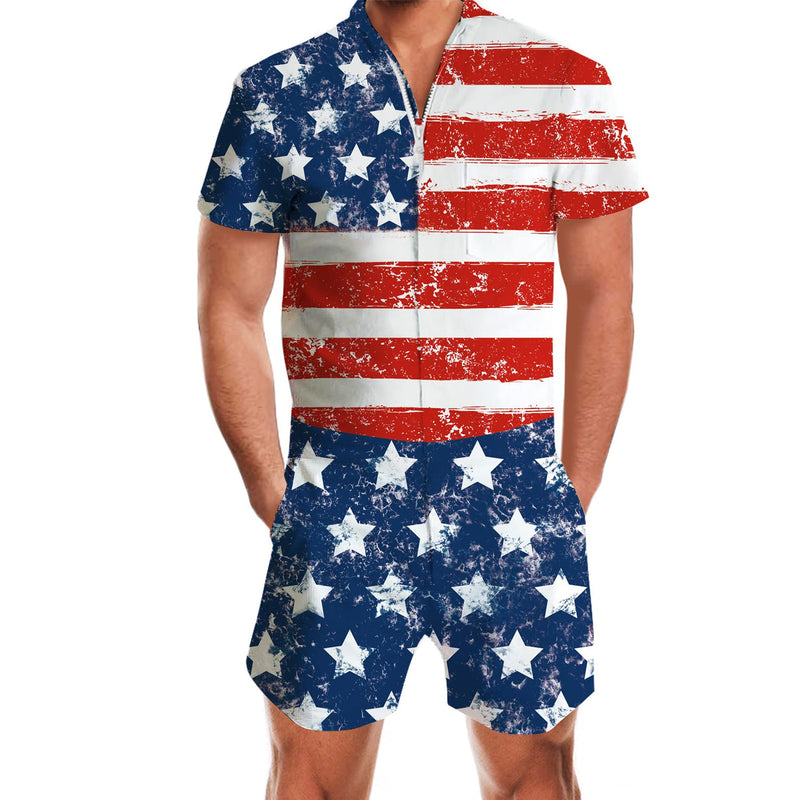 American Flag Retro Funny Men Romper