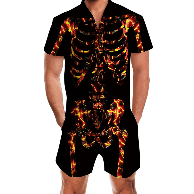 Fire Skeleton Funny Men Romper