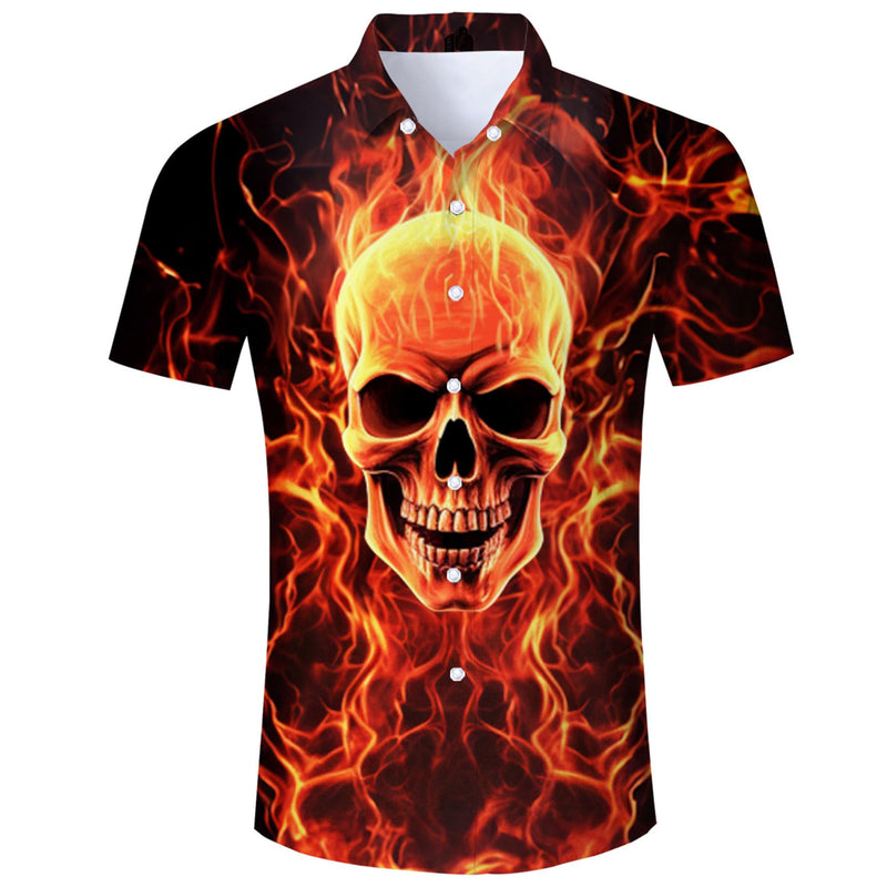 Fire Skull Funny Hawaiian Shirt