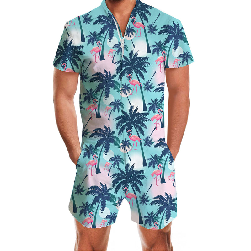 Flamingo Palm Tree Funny Male Romper