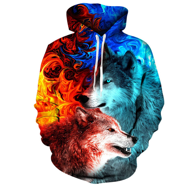 Ice & Fire Wolf Funny Hoodie