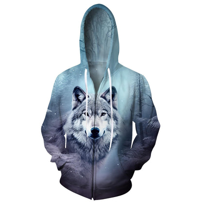 Lustiger Kapuzenpullover mit Reißverschluss im Waldwolf-Design