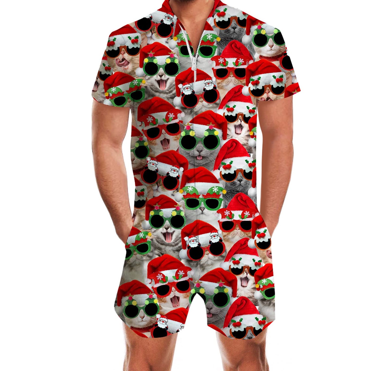 Glasses Cat Christmas Funny Male Romper