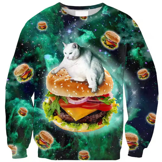 Cat Sitting Hamburger Funny Christmas Sweatshirt