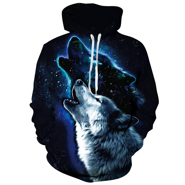 Blue Howling Wolf Funny Hoodie